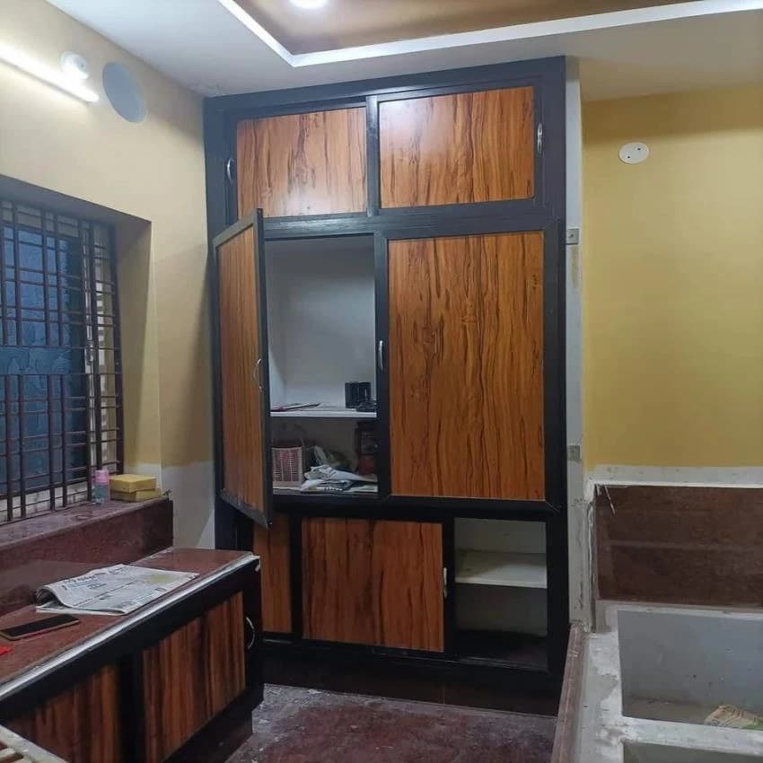 2 Doors With Locker Aluminium Bedroom Cupboard, With Mirror