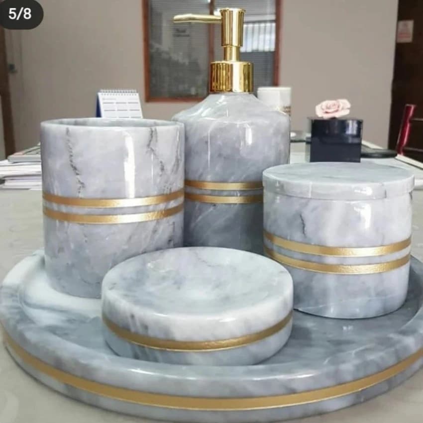 Ceramic White Marble Bathroom Accessories Set, For Home