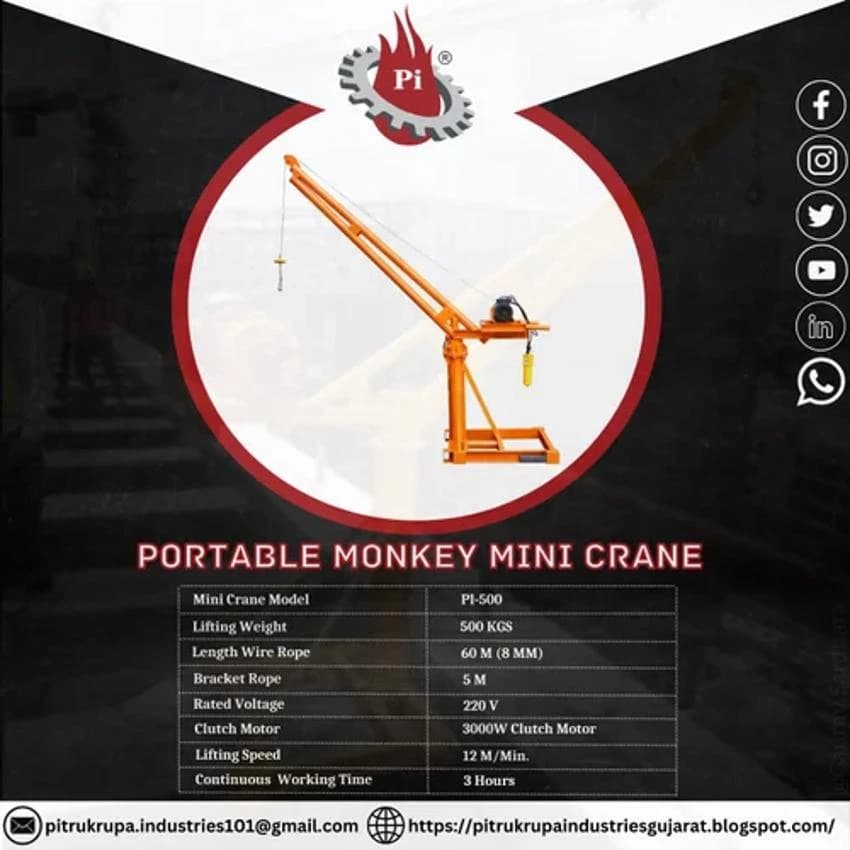 Mini Monkey Hoist for Construction, Capacity: 500 KGS