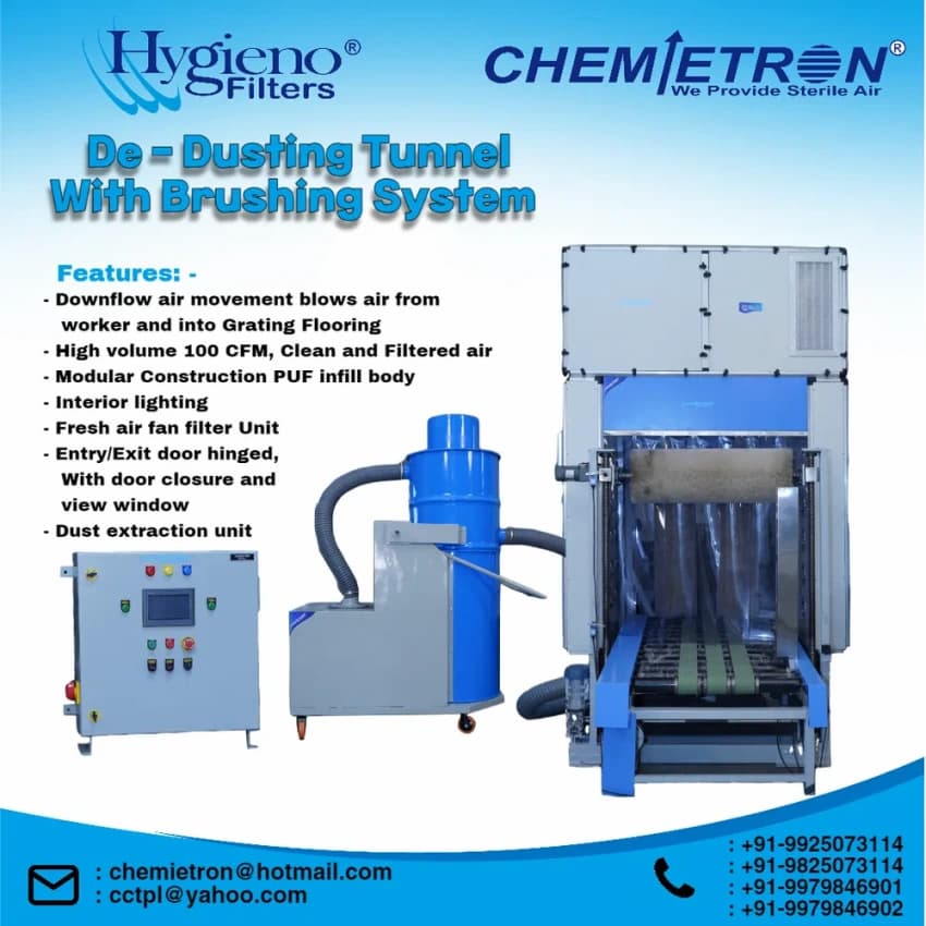 Pharmaceutical Stainless Steel De-Dusting Tunnel with Brushing System, Automation Grade: Fully Automatic