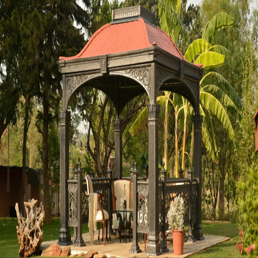 Black&Red FRP Square Shape Gazebo For Outdoor Garden, Polished
