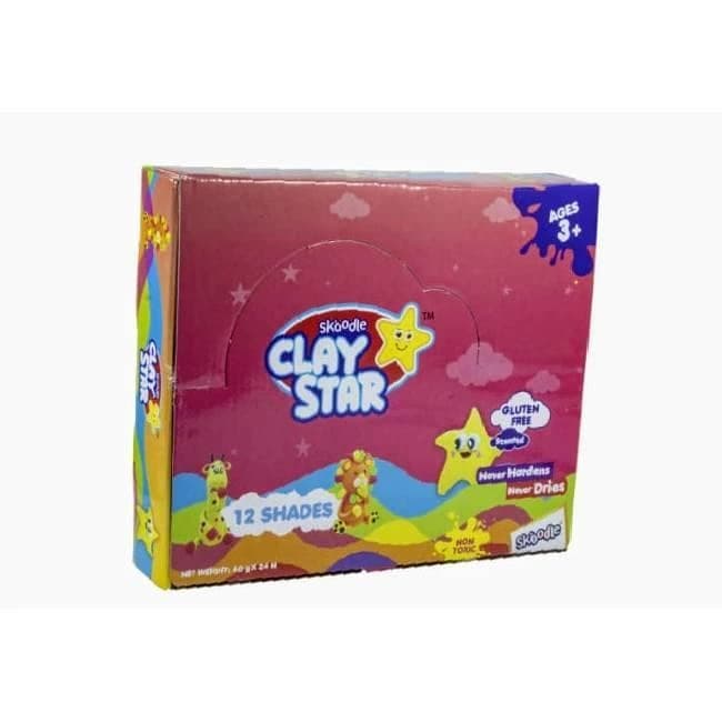 Skoodle Clay Star Re-usable, Non-Drying and Non-Hardening Clay, 60 gms bars, Set of 24, 2 each of 12 Colours