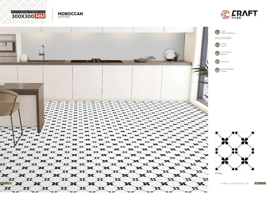 10 mm Vitrified Moroccan Tiles, Size: 1x1 Feet