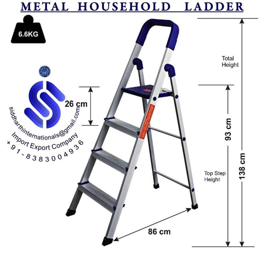 Silver Folding 6 Step Heavy Duty Metal Household Ladder, For Home