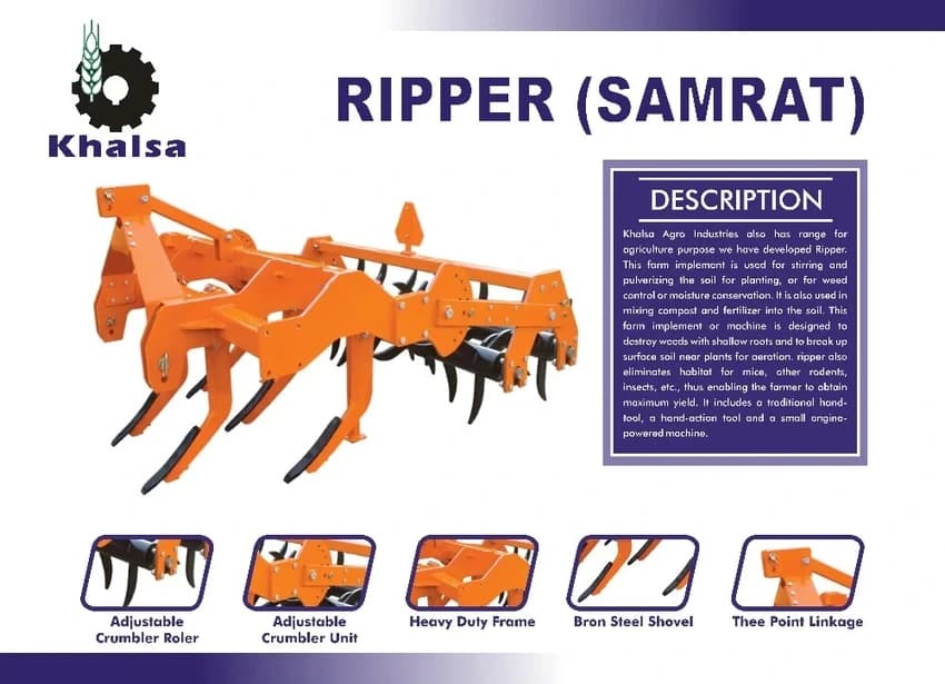 6 Feet Khalsa Mild Steel Cultivator Hydraulic Ripper, 5 Tyne
