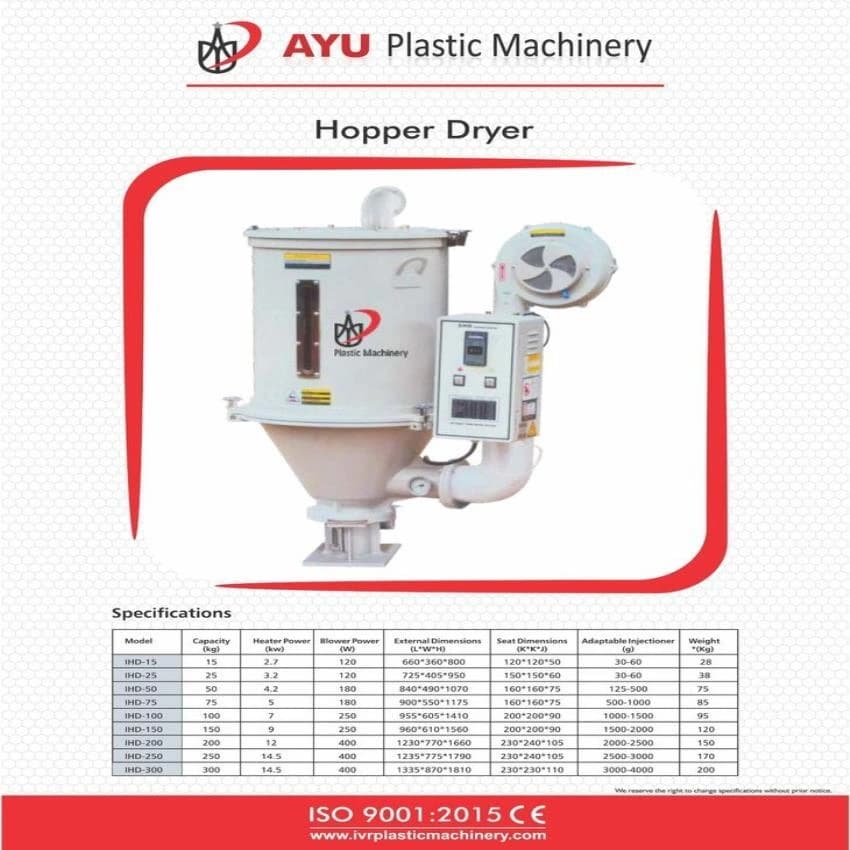AYU Plastic Hopper Dryer, Capacity: 12 Kg