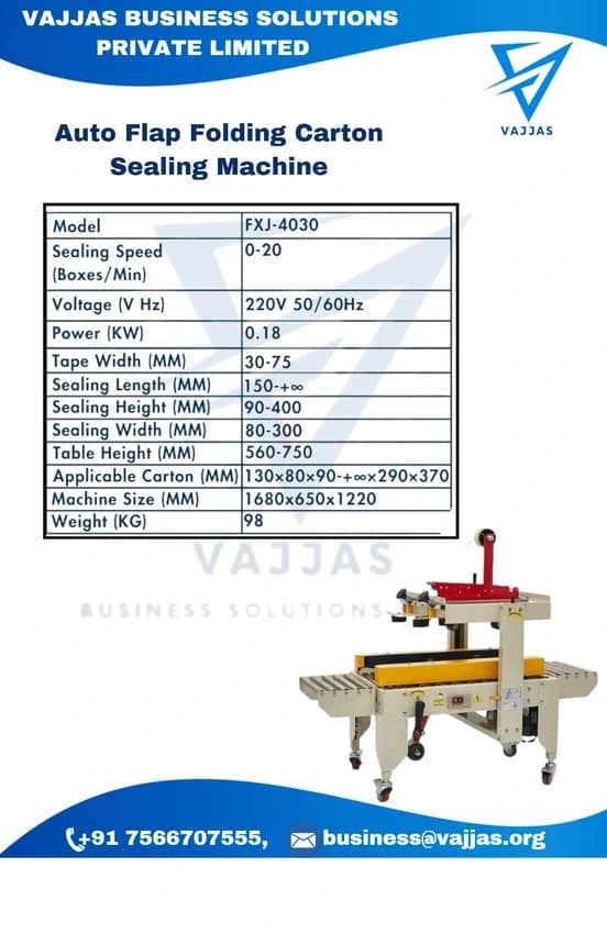 Auto Flap Folding Carton Sealing Machine, 80 CPM