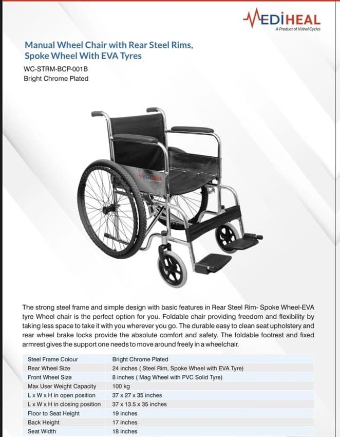 100 Kgs Folding Manual Wheelchair, Seat Width: 18 Inches, 4