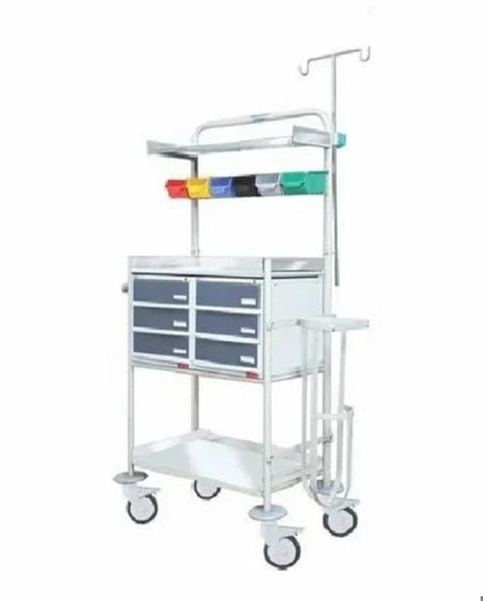 MS Powder Coated Crash Cart, Size: 960l X 500w X 1545h Mm