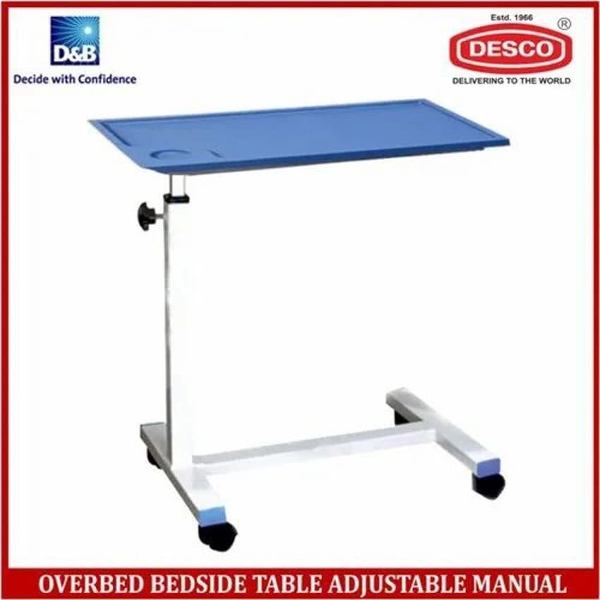 Overbed Bedside Table Adjustable Manual, For Hospital