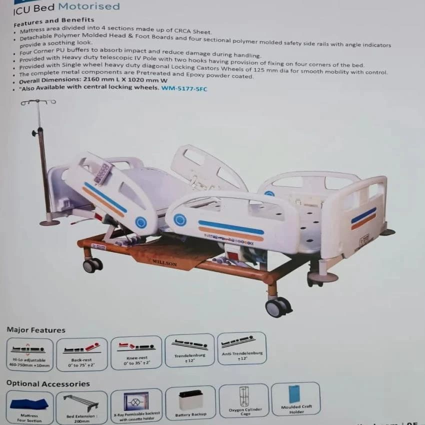 Operating Type / Automation Grade: Electric WM-5177-5FD Motorized ICU Bed 5 Function