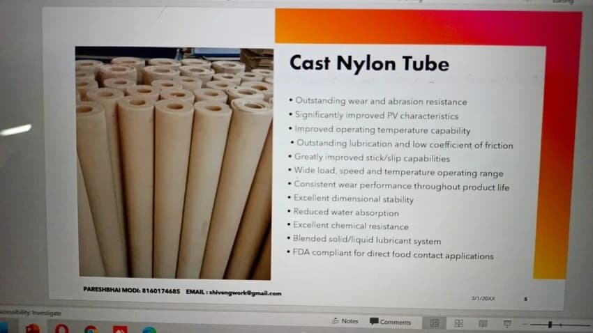 Polyamide Nylocast Tube Pipe, For Industrial, Outer Diameter: 50mm To 400mm