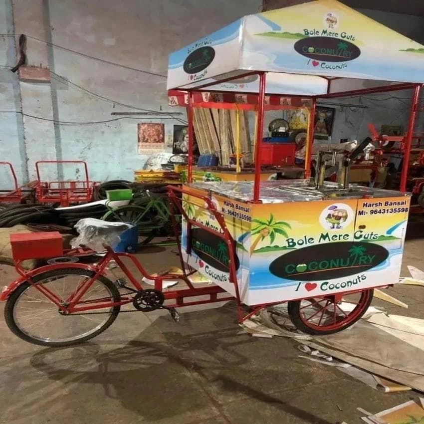 White & Green Mild Steel Coconut Water Cart, Paint