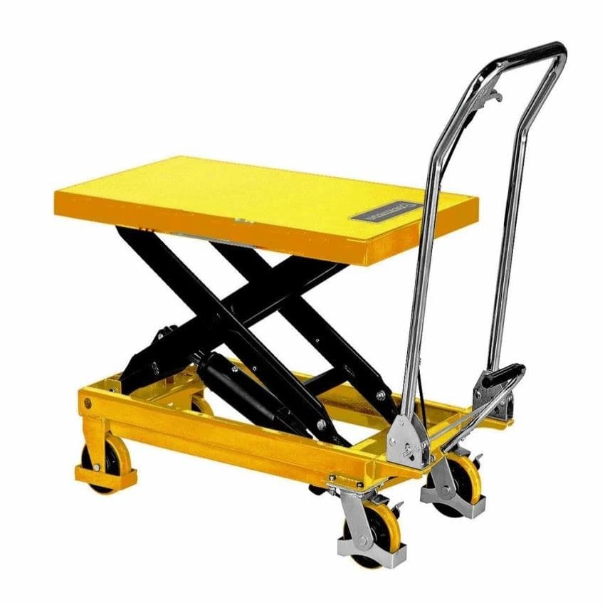 Mild Steel Yellow 1 Ton Hydrulic Scissor Lift Trolley, Lift Drive: Hydraulic
