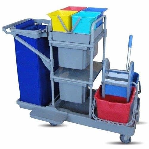 Yellow Blue Black Extra Premium Finish Janitorial Cart Trolley, For Hotels, Capacity: Full