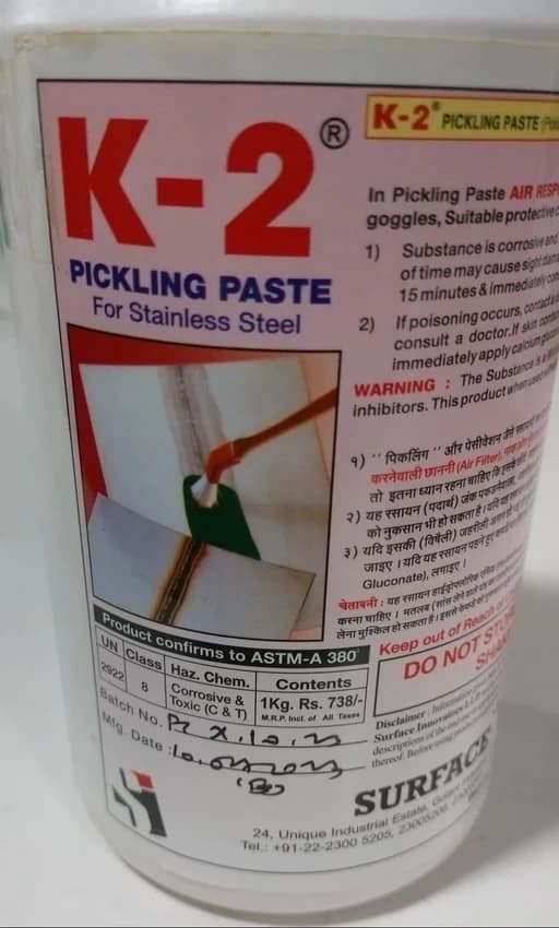 Superweld K2 Pickling Paste, Grade Standard: Technical Grade, Packaging Size: Kilogram