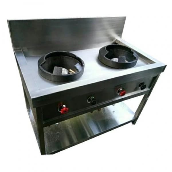 Silver Stainless Steel 2 Burner Chinese Range