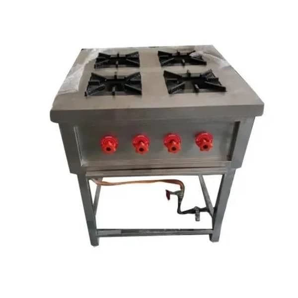 Stainless Steel 4 Burner Cooking Range Gas Operated For Restraunt, Hotels And Dhaba