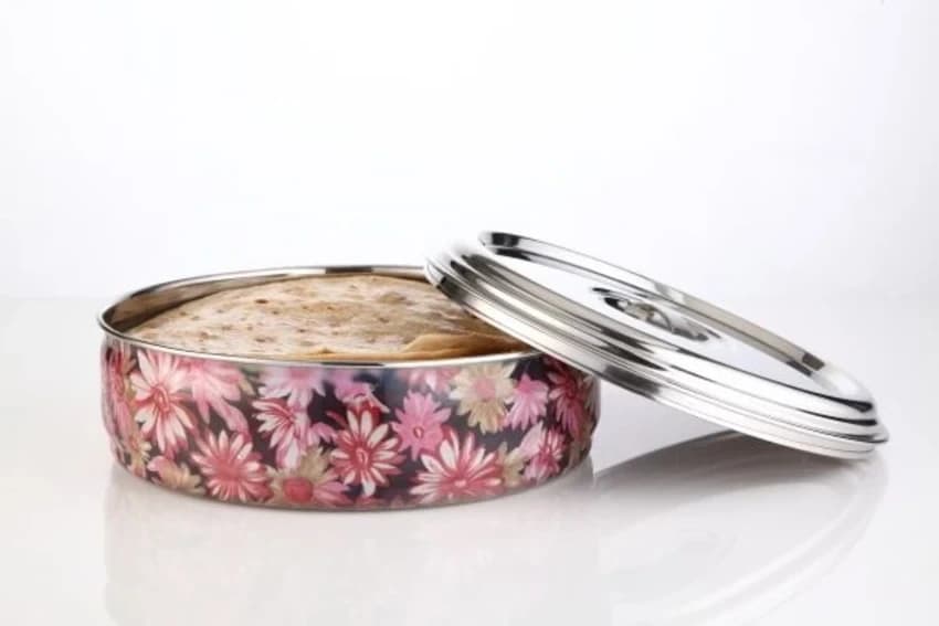 TALLBOY Multi Flower Print Stainless Steel Casserole Puri Dabba for Home