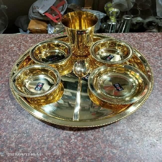 Brass Bhojan Thali, Packaging Type: Box