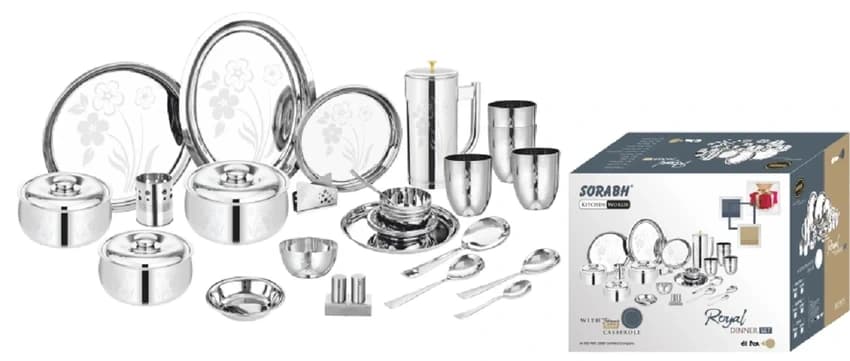 Elegant 57 Piece Dinner Set, Stainless Steel