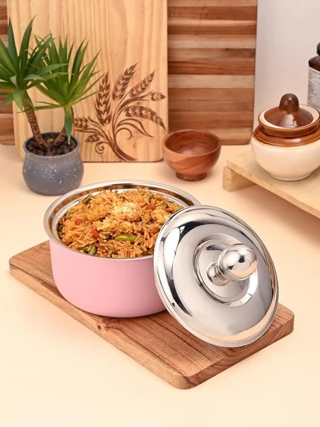 FNS Alwin Pink Finish Stainless Steel Casserole, 3000ml