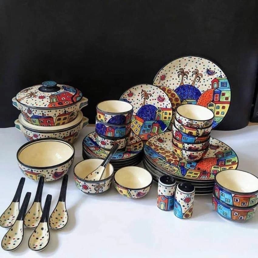 Ocean Handicraft Ceramic Handmade Dinner Set, For Home