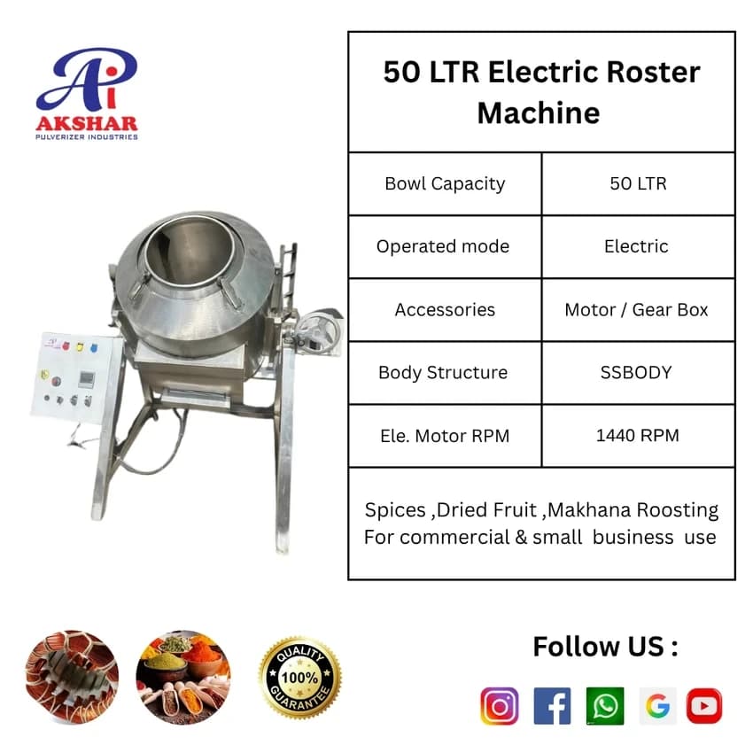 Namkeen premix Electric Roasting Machine 50LTR . SS BODY