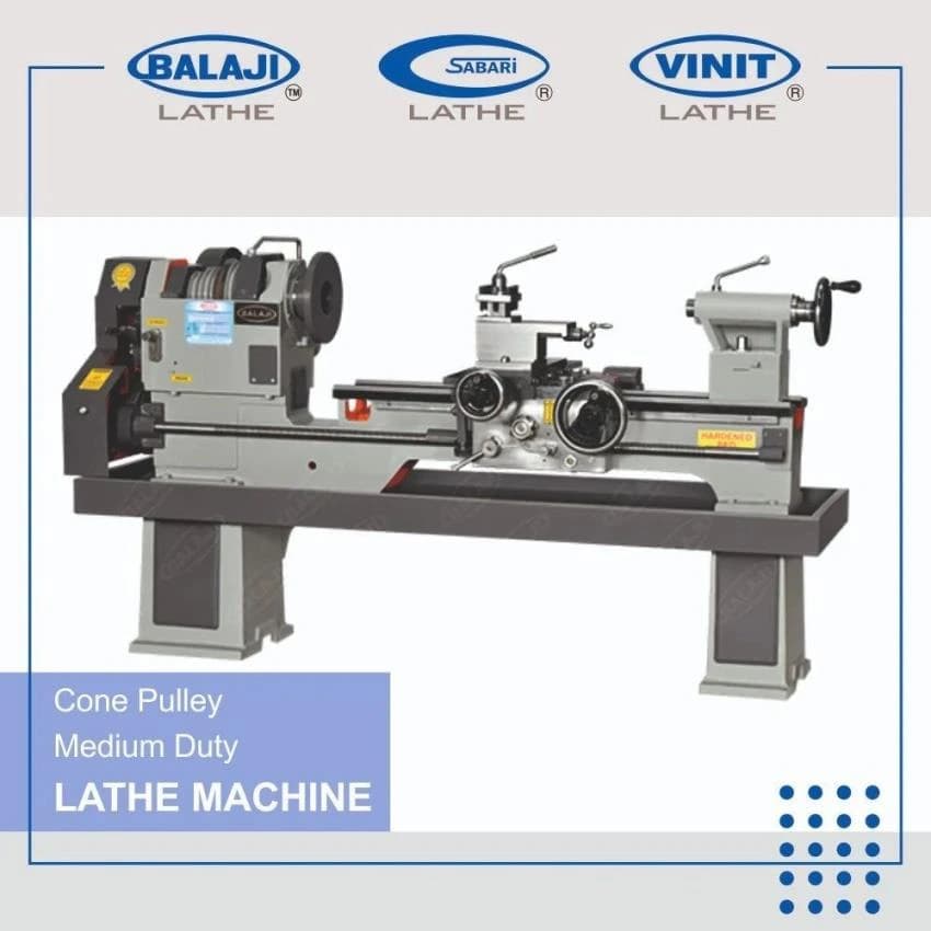 Balaji Cone Pulley Medium Duty Lathe Machine, Hardened Bed ways, 215 mm