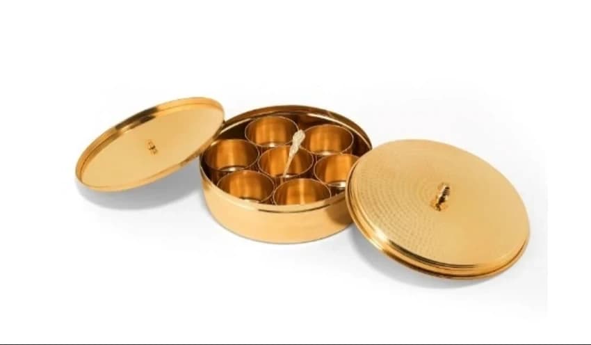 Taluka Brass Hammered Masala Box Dabba Spice Container With 7 Compartments