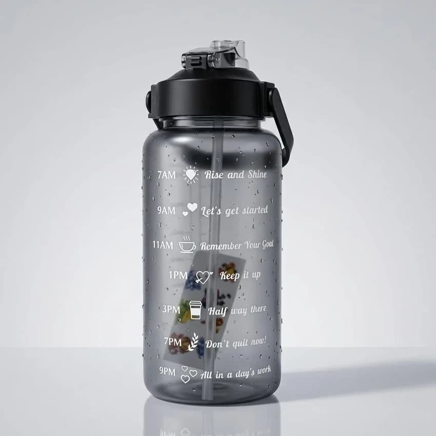 Fittingo 2 Liter Water Bottle with Silicone Straw Pipe Leakproof Tritan Plastic Large Capacity