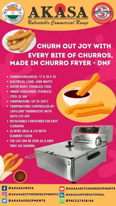 Capacity: 8 Litre Churros Stainless Steel Deep Fryer