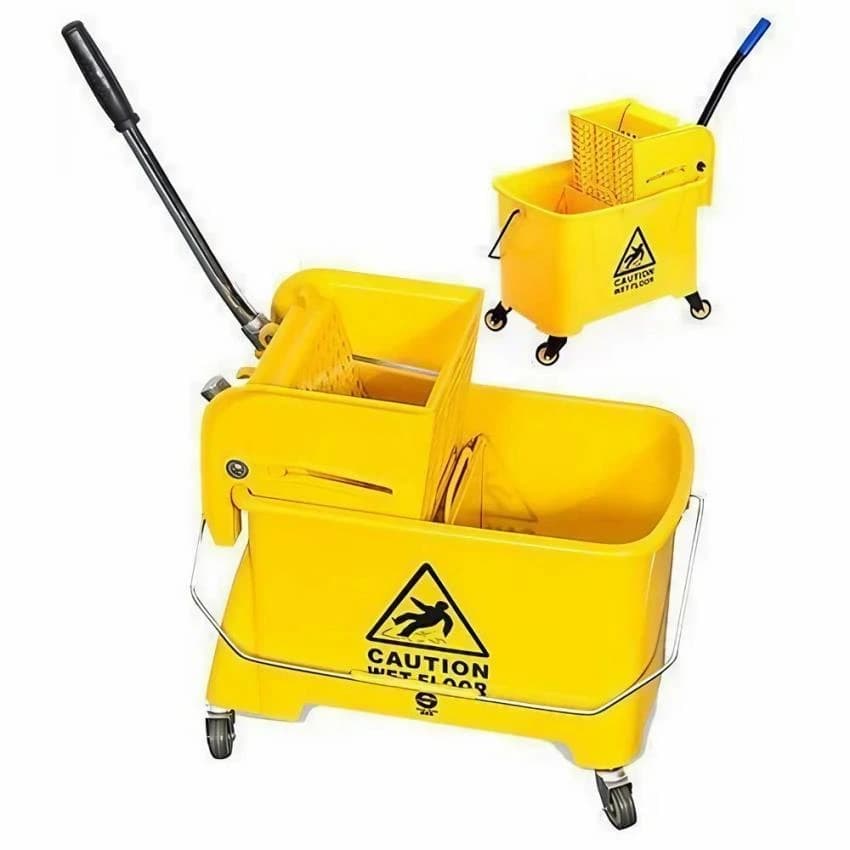Plastic Yellow Pp Single Bucket Mop Wringer Trolley With Fix Wall, For Cleaning, Size: 490x280x690mm