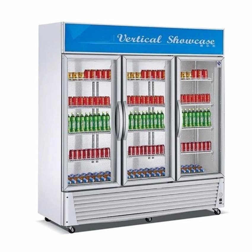 Glass Grey Three Door Display Refrigerator Beverage Freezer Display