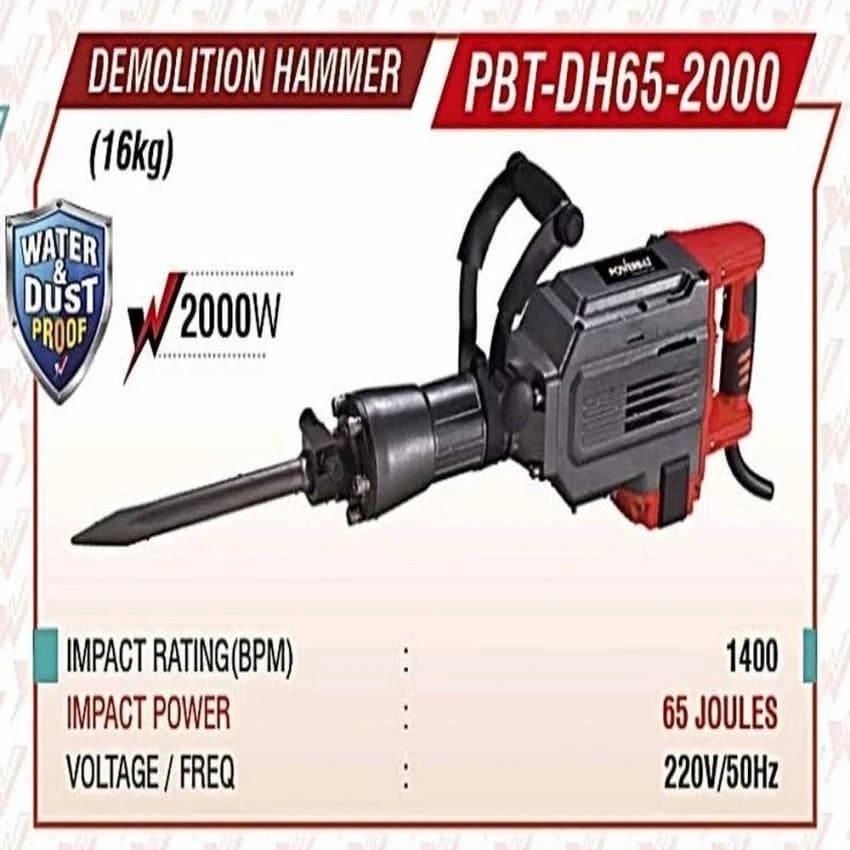 Powerbilt Demolition Hammer PBT-DH65-2000, 16 Kg, 2000 W