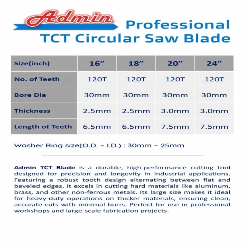 Admin 16""X120T Aluminium TCT Blade