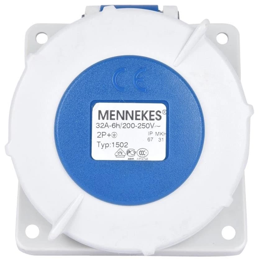 Mennekes 1502:32a 3 Pin Panel Mounting Res. Ip-67, 250v