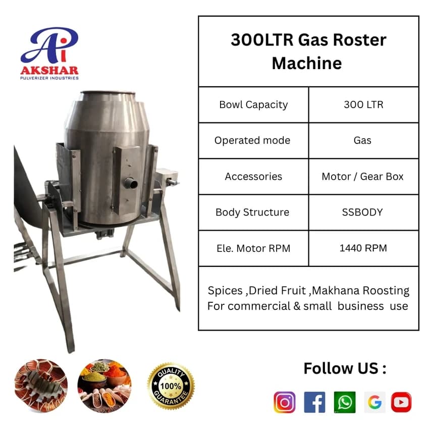 Snacks Roaster Machine Gas operated 300 LTR Double jacket System