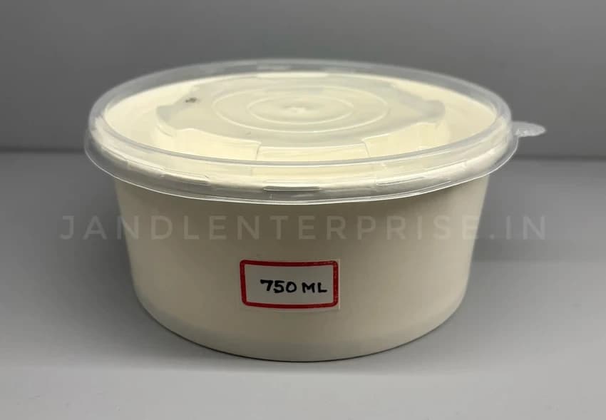750 ML Paper Flat Bowl with PP Lid