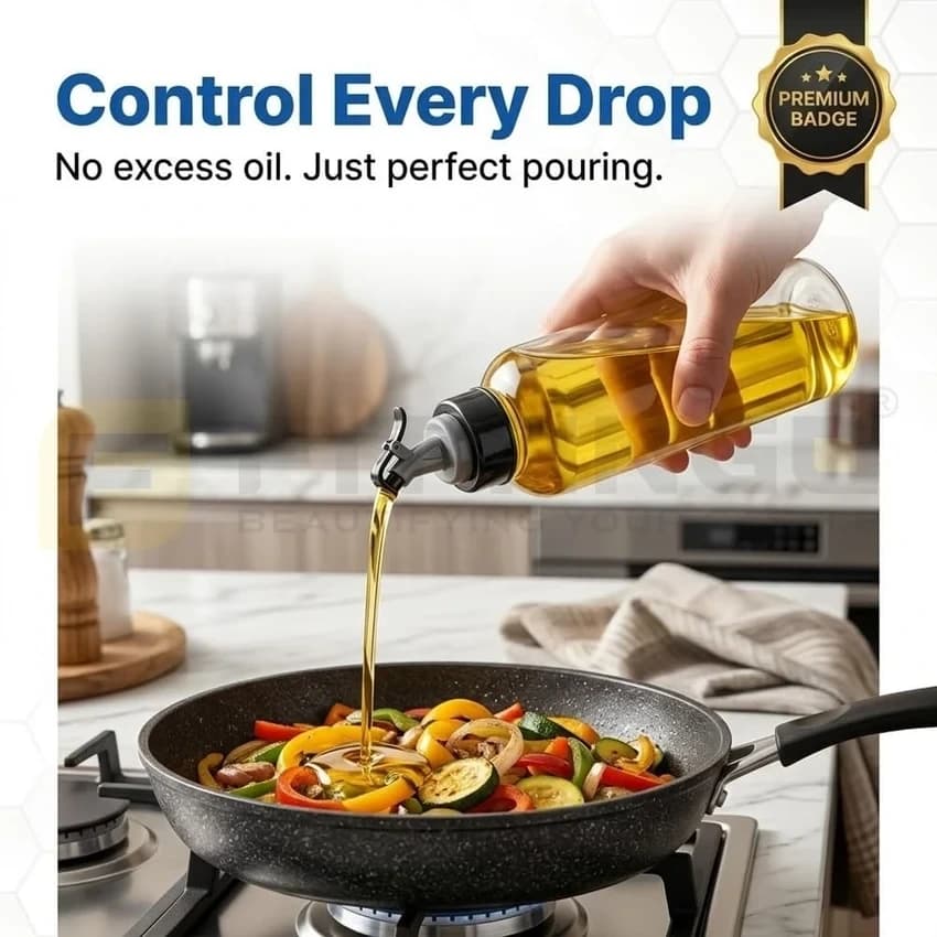 Fittingo 1L Oil Dispenser Bottle with Spout Leak-Proof, BPA-Free Food Grade Plastic for Cooking