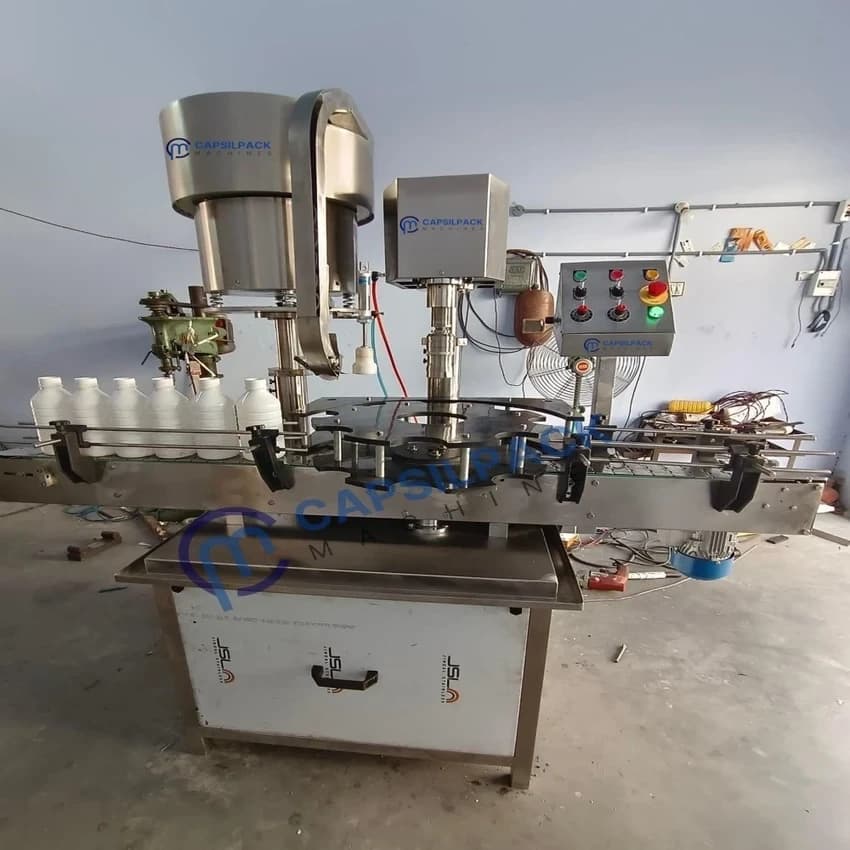 Inline Engine Oil Bottle Capping Machine (Screw Cap, 60 bpm)