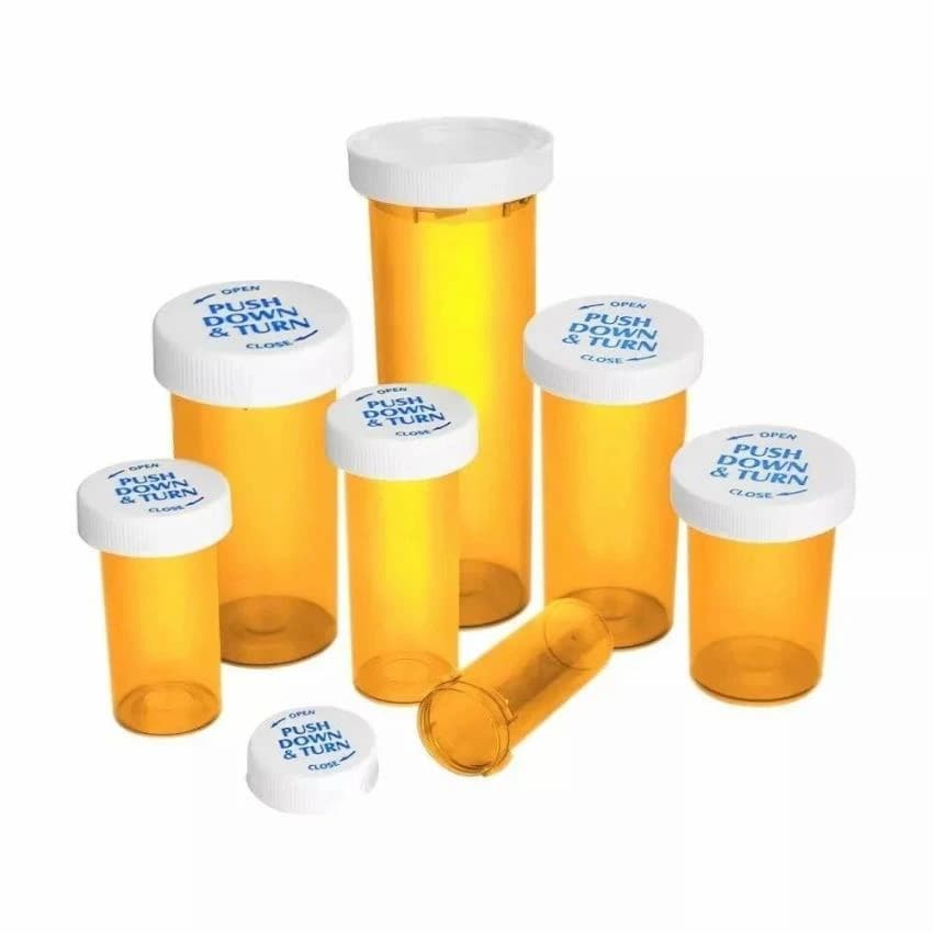 Polypropylene Orange Pills Push Down And Turn Plastic Bottles