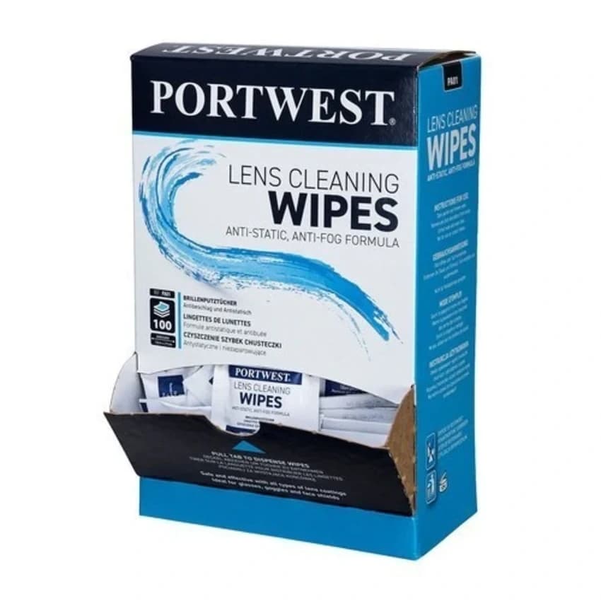 Silicone Free Portwest Pa01-lens Cleaning Wipes., Holds 100 Individually, Size: Size 5""x 8"" 13x20cm
