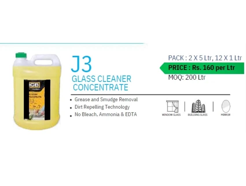 Plastic J3 Glass Cleaner Concentrate, Packaging Size: 5L