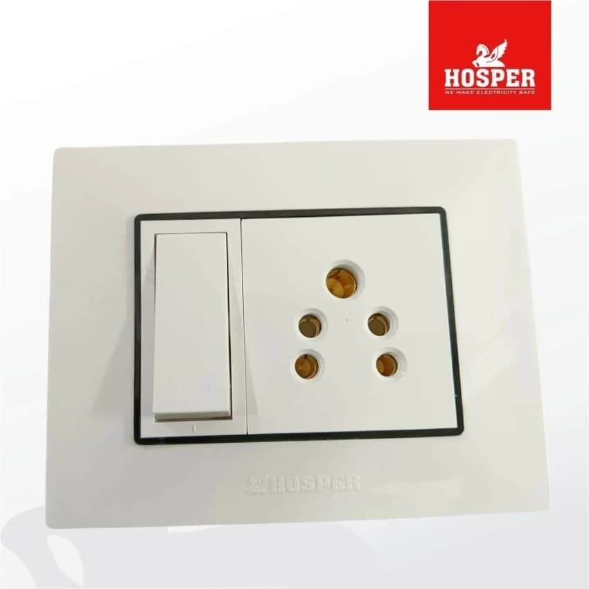 Hosper 16 A 2 W Switch Mod Hosper (Load Safe) White Modular Switch With Socket Lighting Switch