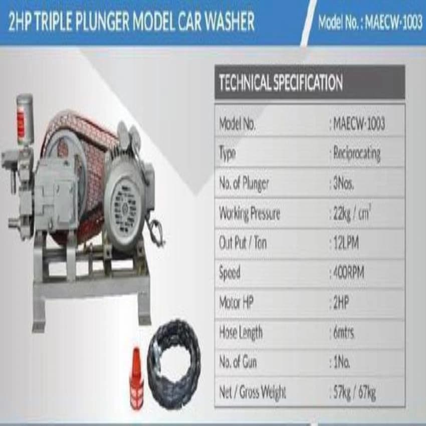 100 Bar Triple Plunger Car Washer, 1500 Watt