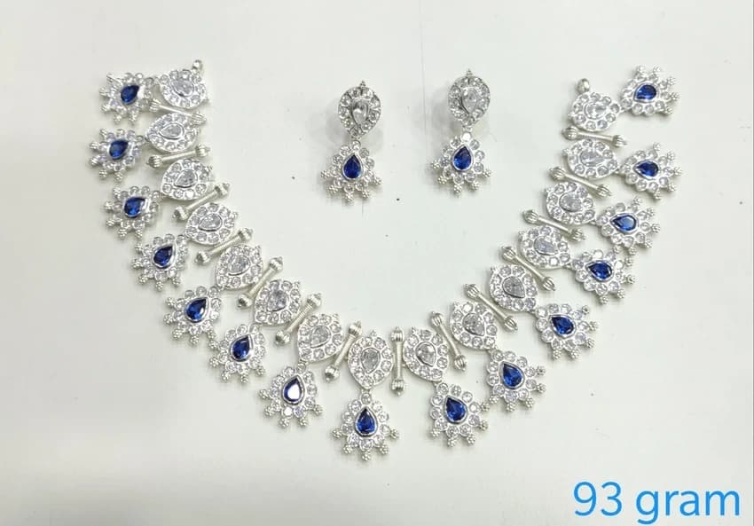 92.5% Party Wear Silver Necklace Set, 93gm