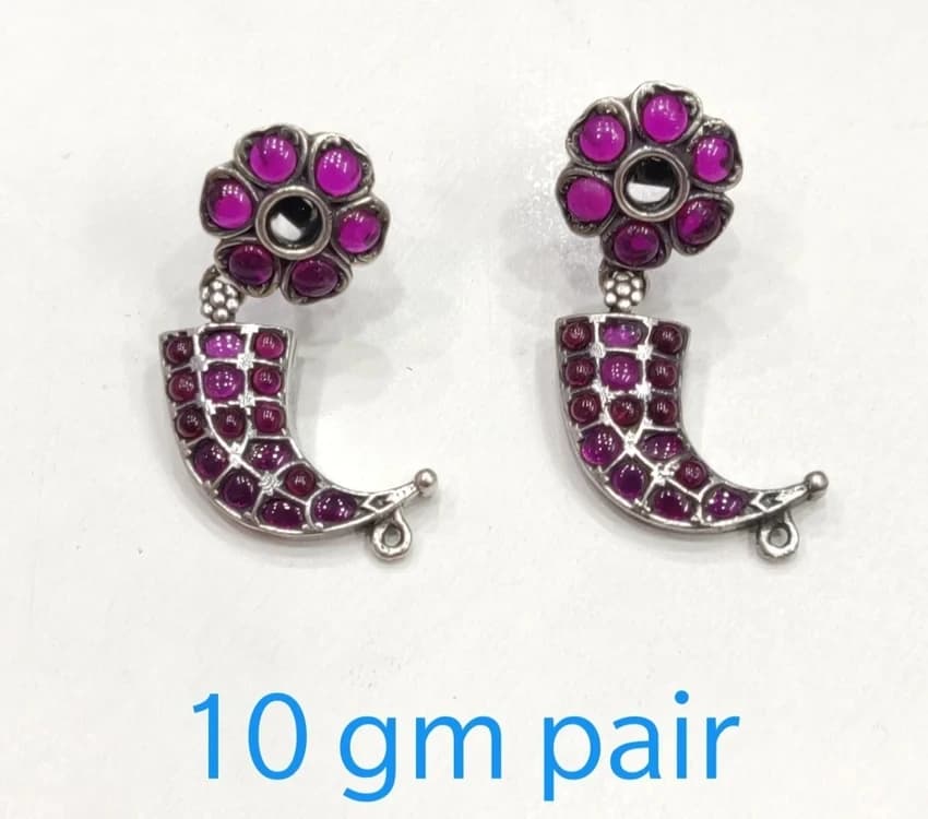 Magenta Hanging Silver Stone Earrings