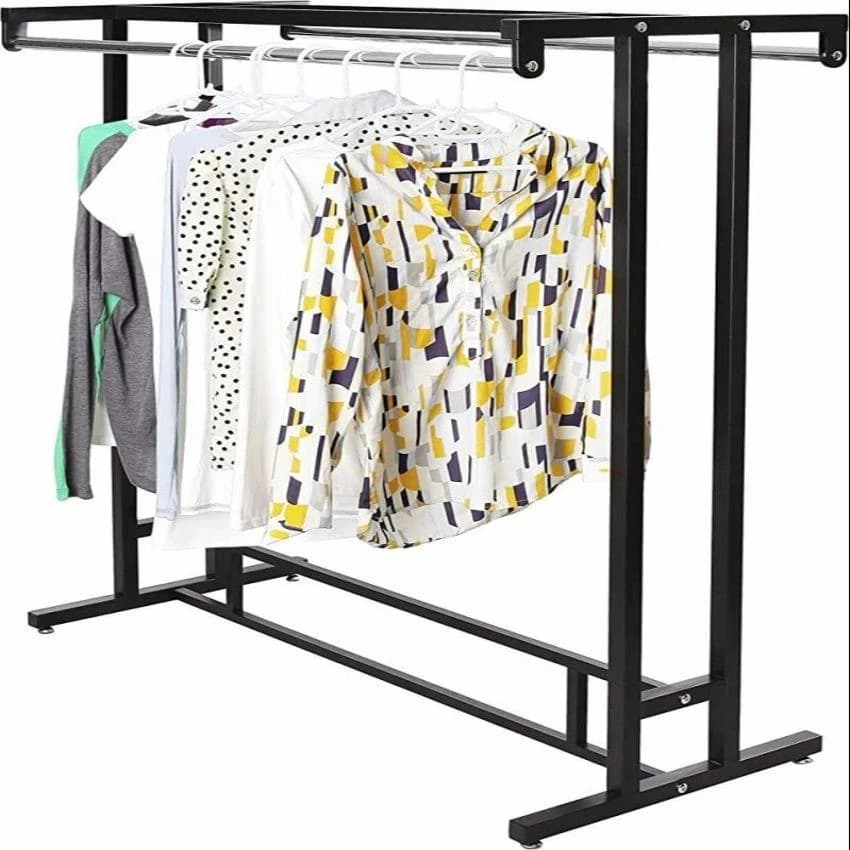 Mild Steel Double Sided Clothes Hanging Stand, For Shopping Mall, Black