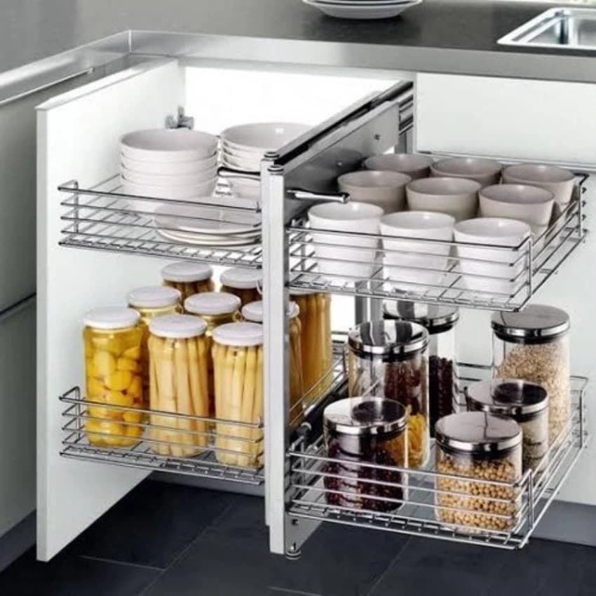 Stainless Steel Gray Universal Magic Corner Kitchen Unit
